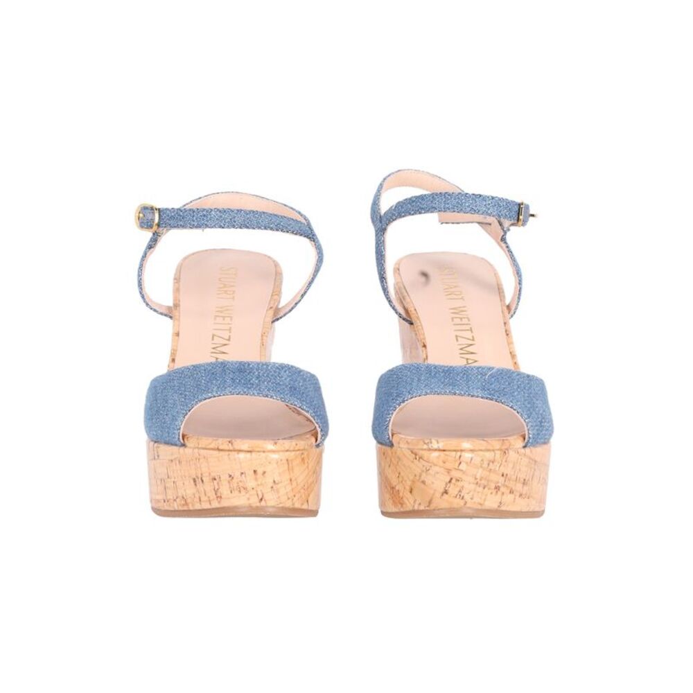 Stuart Weitzman Palmina Platform Wedge Sandals in Blue Canvas - Picture 3 of 8